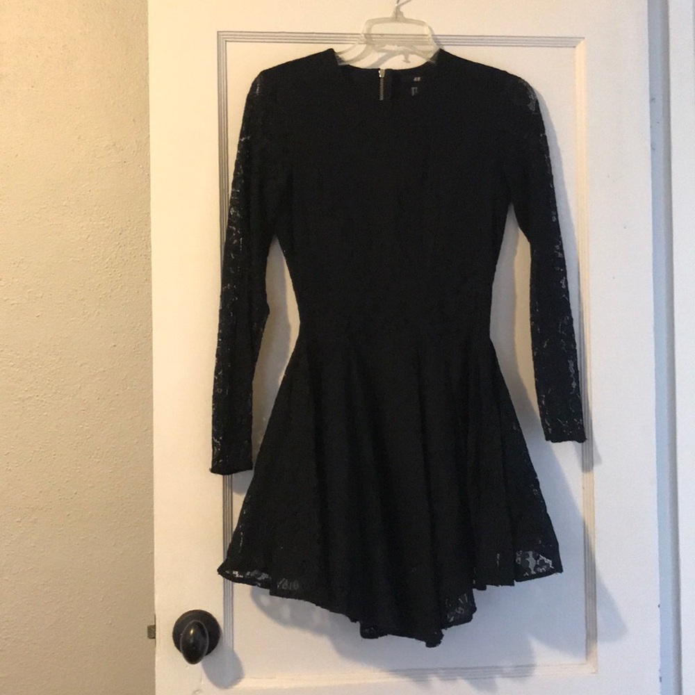 Cute black lace dress with long sleeves